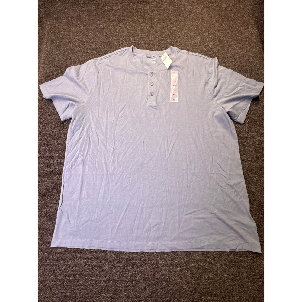 Old Navy Henley Mens XL Soft-Washed Blue Short Sleeve 3-Button NEW